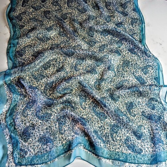 Massimo Dutti Turquoise Silk Paisley Oblong Scarf - Picture 1 of 9
